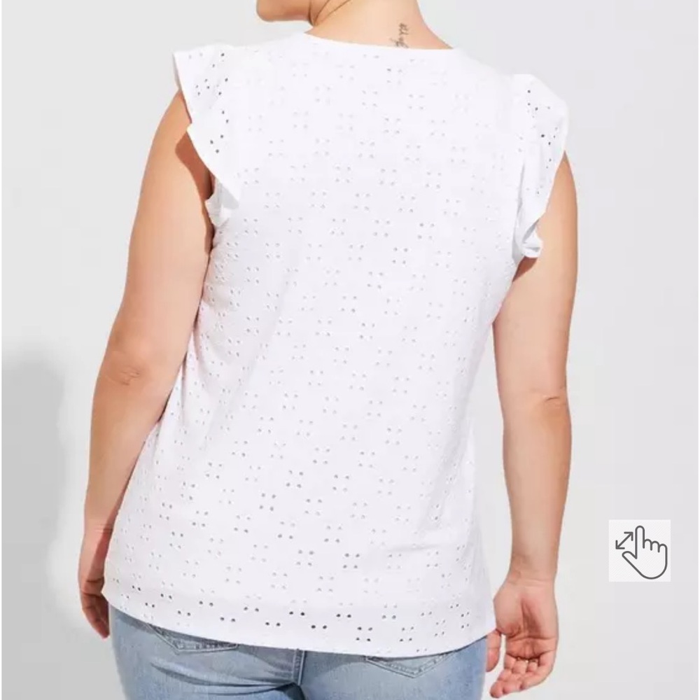 Eyelet Jersey Crew Neck Ruffle Top - Picture 4 of 6